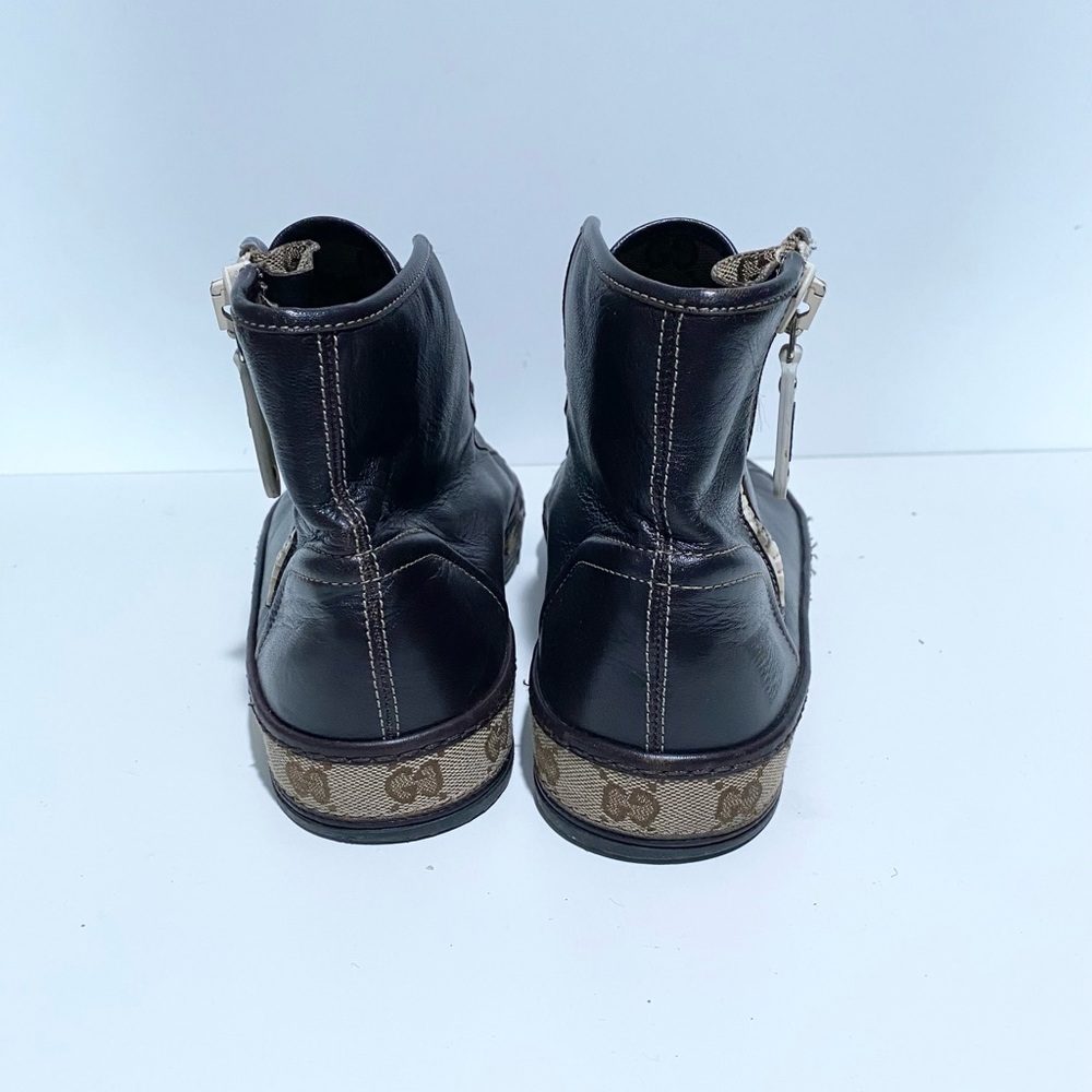 Gucci PRAGA Cocoa GG Logo Lace Up Zip Ankle Sneakers Size 8 Monogram - Picture 3 of 9